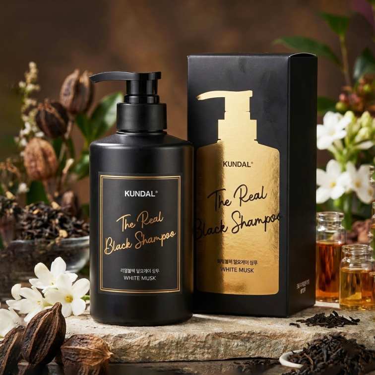 Kundal The Real Color Coating Black Shampoo (White Musk) - 500ml