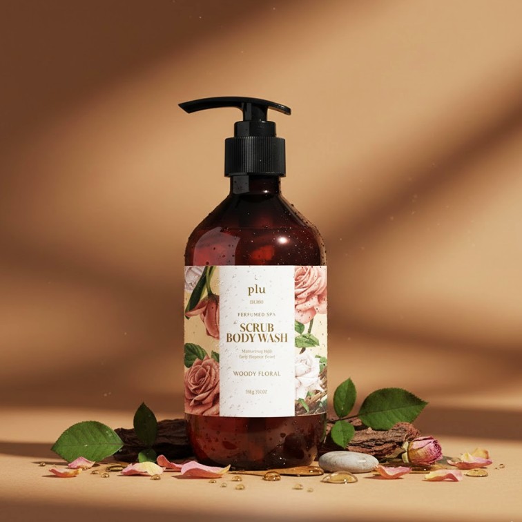 Plu Perfumed Spa Scrub Body Wash (Woody Floral) - 500g