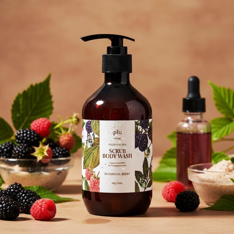 Plu Spa Scrub Body Wash (Botanical Berry) - 500g